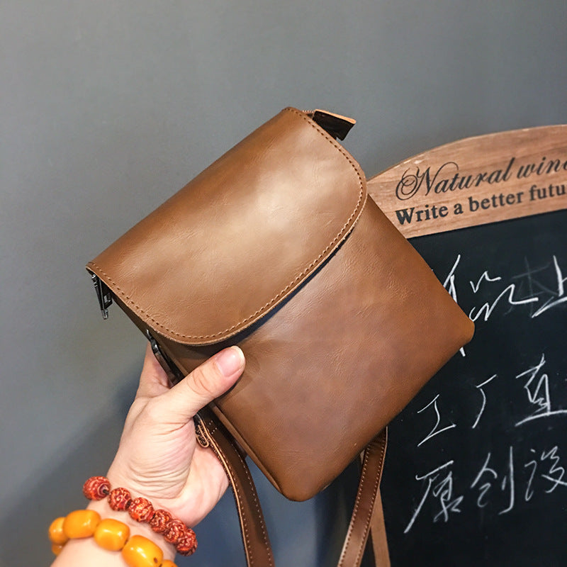 Men's Crazy Horse Leather Korean Fashion Trendy Men's Messenger Bag