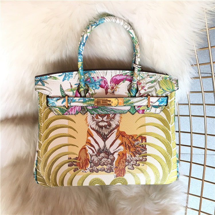 Women's Platinum Painted Top Layer Leather For Women's Handbag