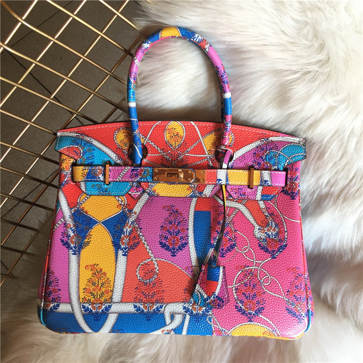 Women's Platinum Painted Top Layer Leather For Women's Handbag