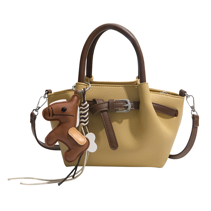 Women's Retro Contrast Color Hand Holding Workplace Style Bucket Bag