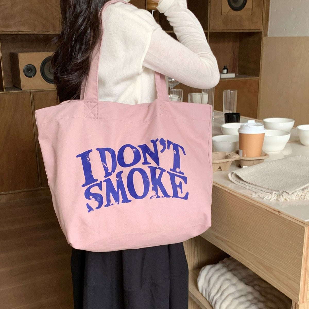 Women's Letter Printing Jean Idle Style Textured Large Capacity Bags