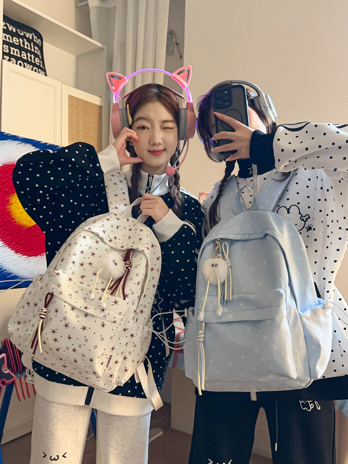 Korean Artsy Female College Minimalist Star Lightweight Large Backpacks