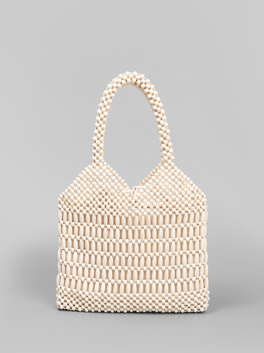 Women's Vacation With Wooden Beads Decoration Hand-woven Women's Handbag