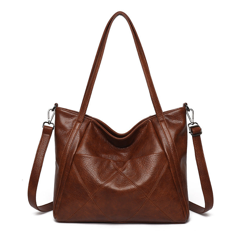 Women's Cowhide Large Diamond Plaid Commuter Fashion Quilted Tote Bags