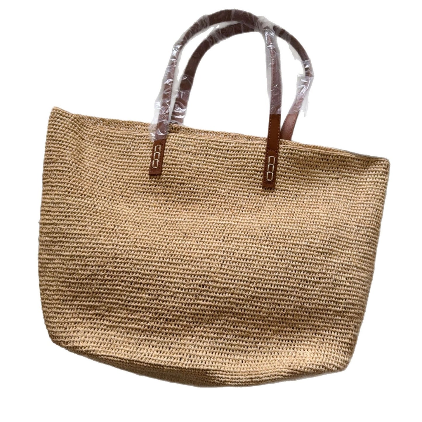 Raffia Joint Leather Strap Handmade Needle Hook Women's Shoulder Bag