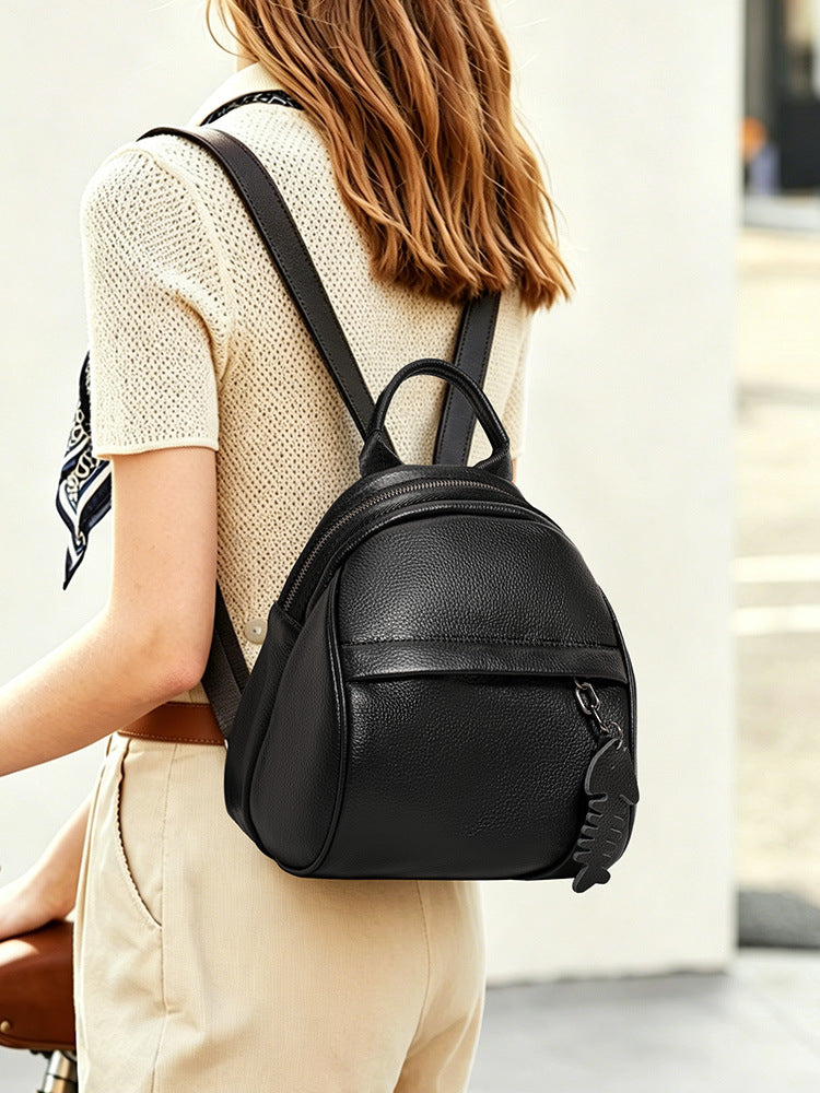 Women's Lightweight Soft Leather Simple Commuter High Sense Large Backpacks