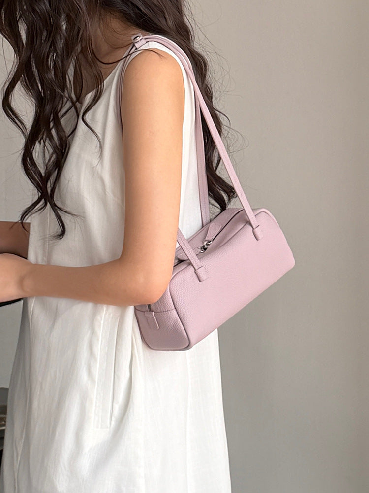 Women's Bowling Genuine Leather Baguette Underarm Niche First Layer Cowhide Women's Shoulder Bag