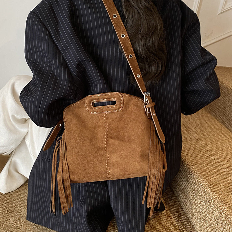 Women's Suede Fashion Retro Simple Texture Tassel Women's Shoulder Bag