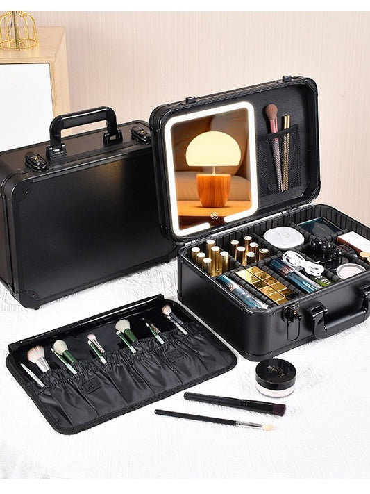 Multifunctional With Light Large Capacity Professional Makeup Fixing Artist Mirror Cosmetic Case