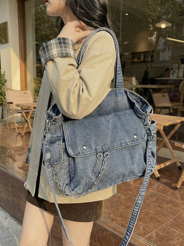 Women's Korean Washed-out Denim Versatile Large Capacity Tote Bag