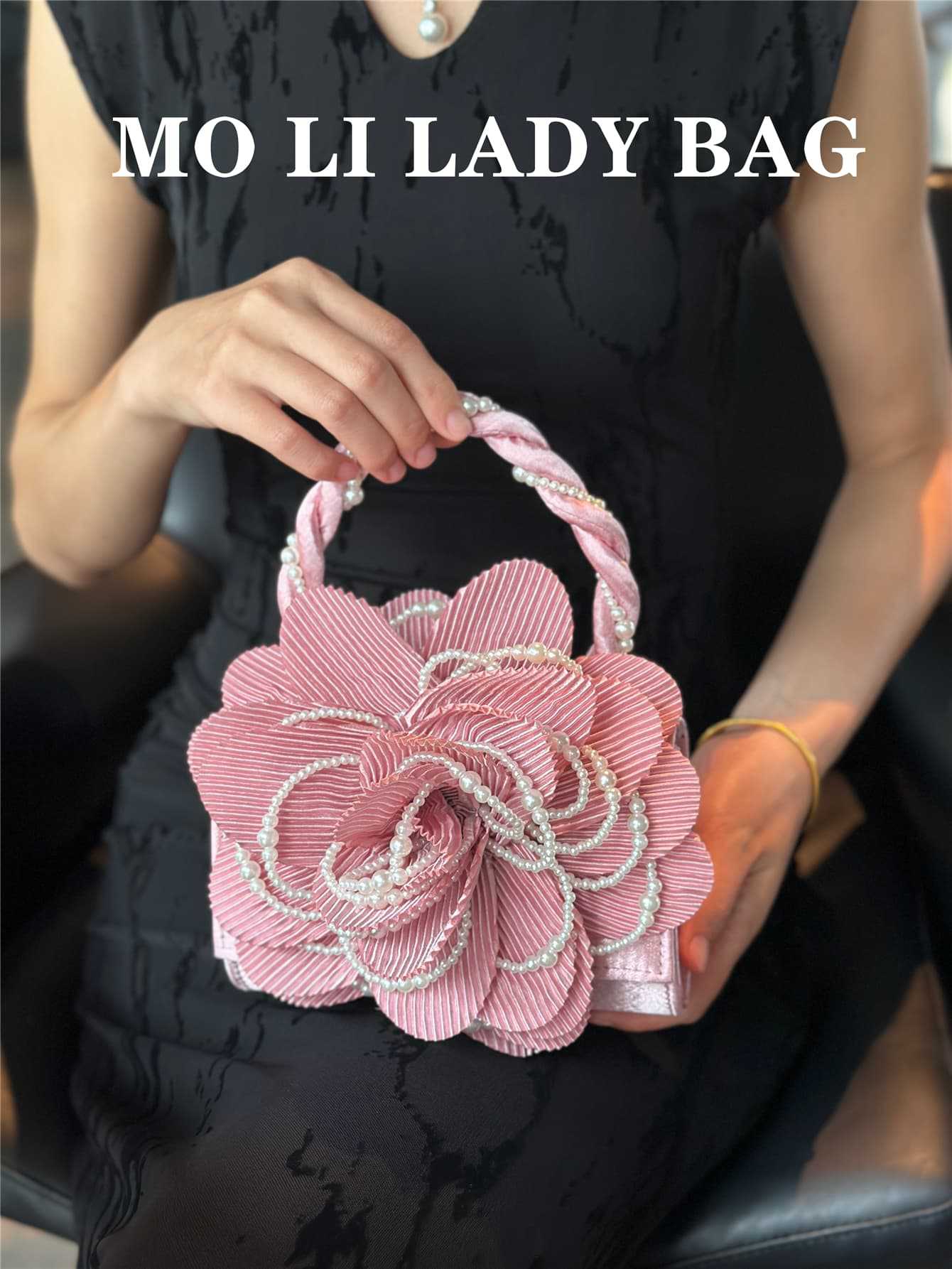 Wine Red Twist Pearl Clutch Rose Sculpting Powder Flower Bags