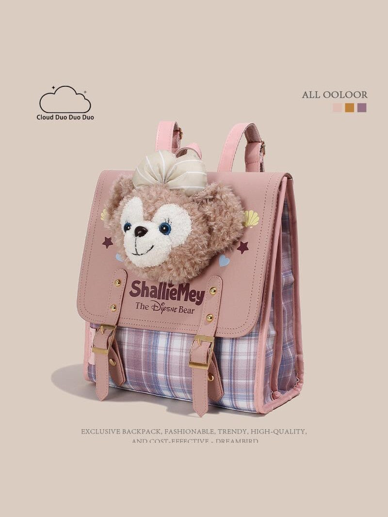 Plush Cute Cartoon Heart Plaid Design Women's Backpack