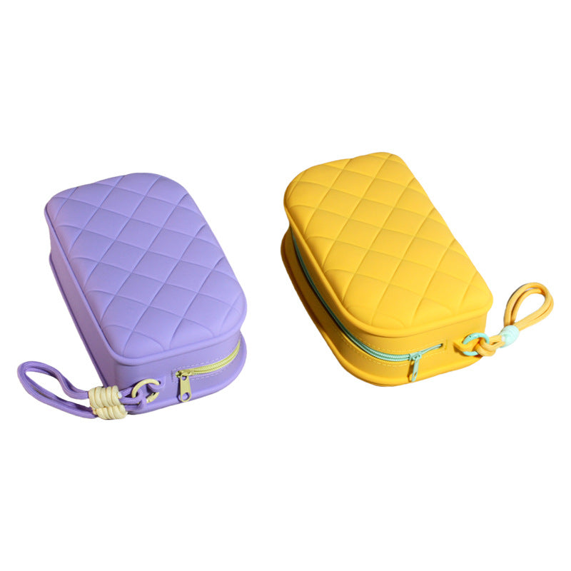 Large Capacity Waterproof Cosmetics Silicone Buggy Wash Diamond Plaid Makeup Bag