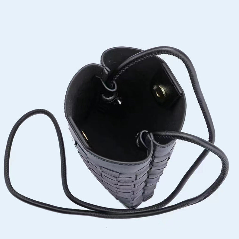 Women's Authentic Leather Weave Cell Korean Simple Mobile Phone Bag