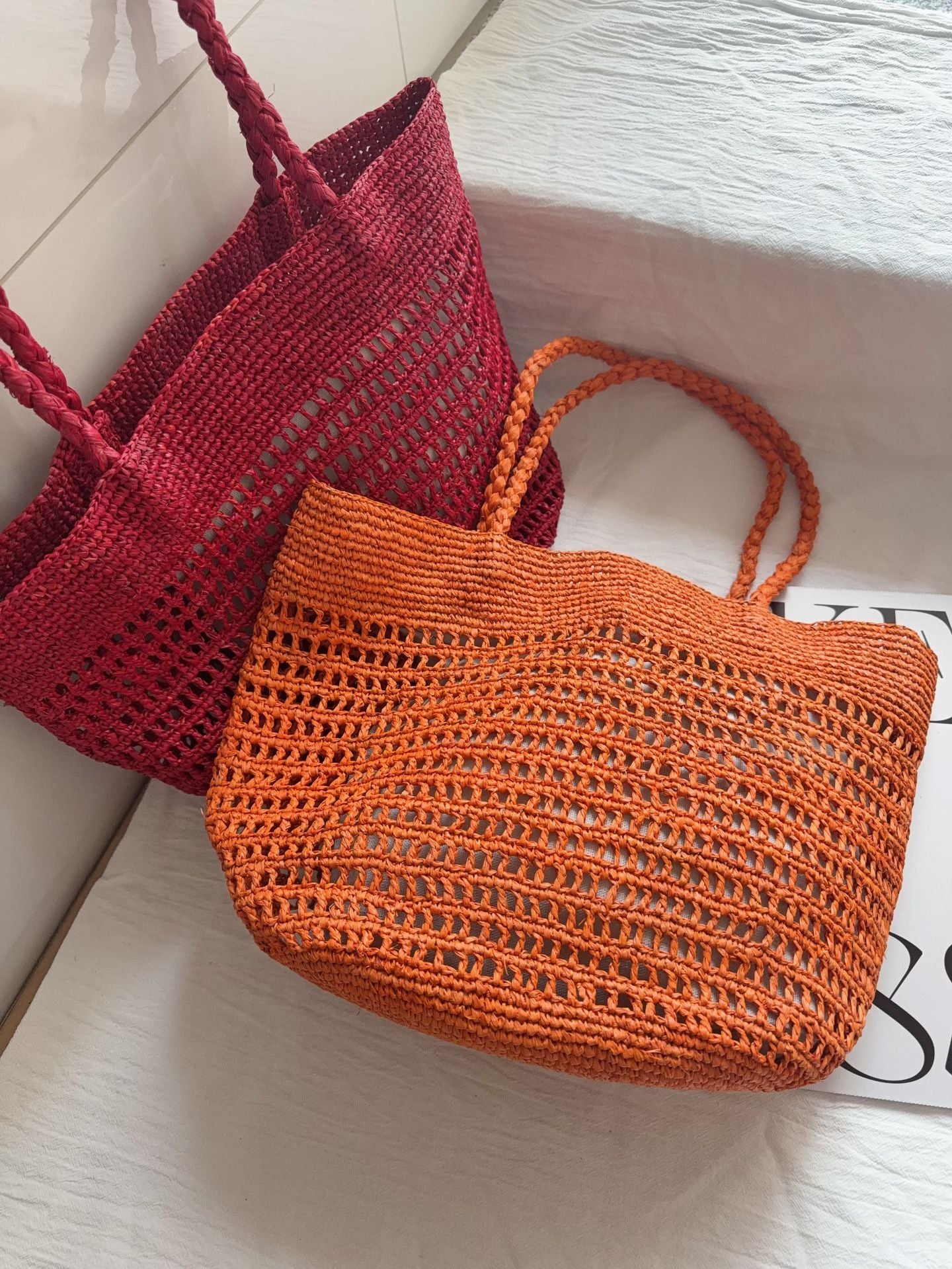 Women's Summer Natural Raffia Hand Crochet Hollow Handmade Woven Seaside Women's Shoulder Bag