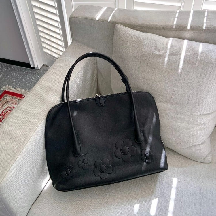 Flower Retro Black Long Commuter Large Capacity Women's Shoulder Bag