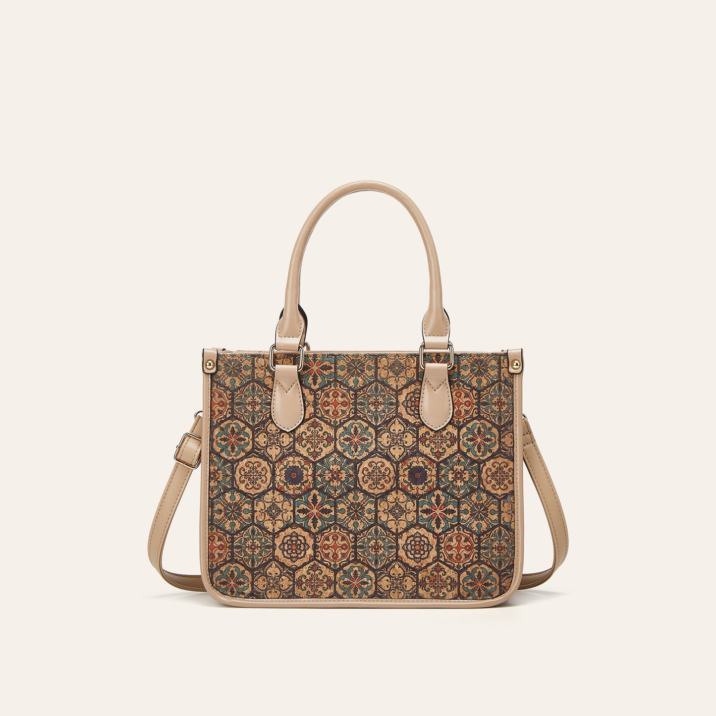 Women's Retro Ethnic Style Cork Printed Tree Leather Large Tote Bags