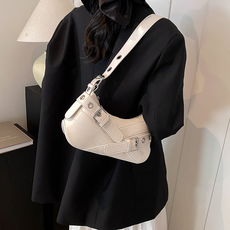 Retro Fashion Korean Style Niche Design Motorcycle Versatile High Underarm Bag