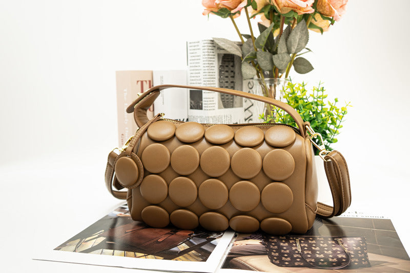 Women's Round Handmade Button Fashion Classic Pillow Women's Shoulder Bag