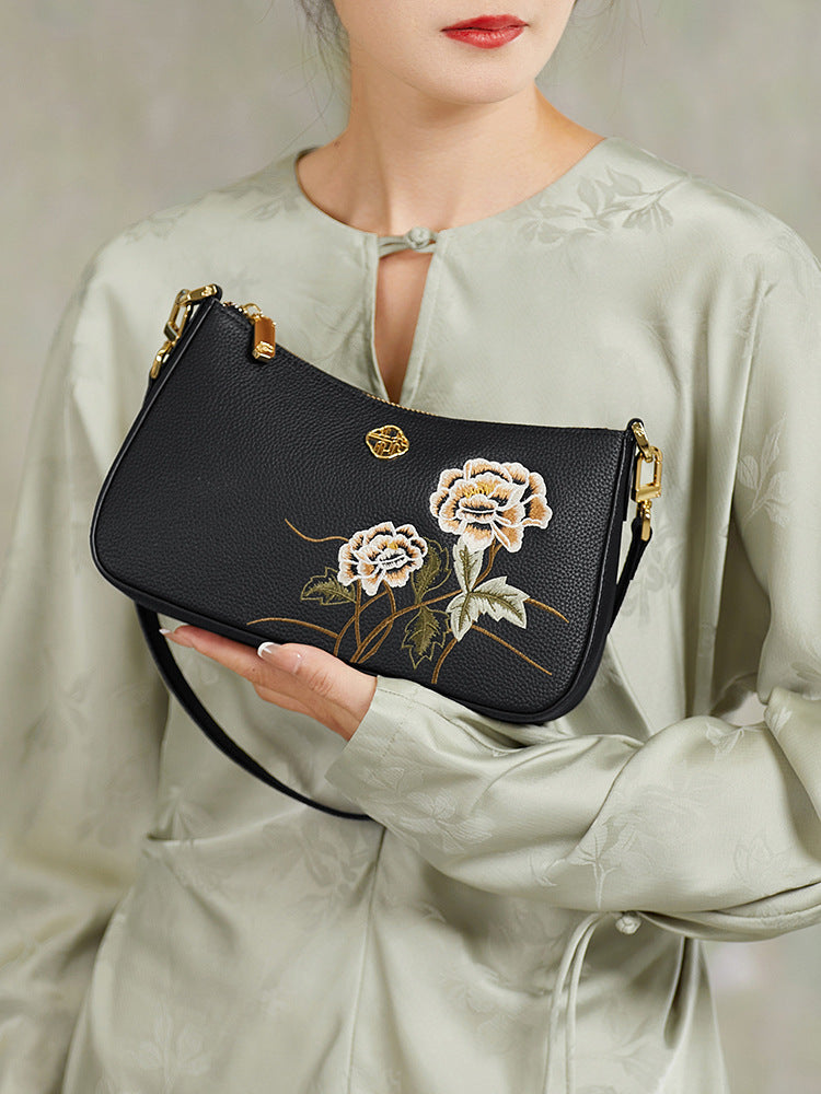 Ly Listed Leather National Style Printed White Collar Shoulder Bags