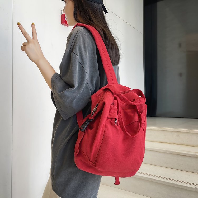 Solid Color Retro Nylon Female Style Simple Junior Backpacks