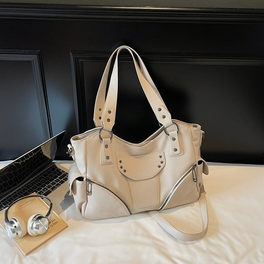 Women's Rivet Commuter Motorcycle Trendy Design Retro Easy Tote Bag