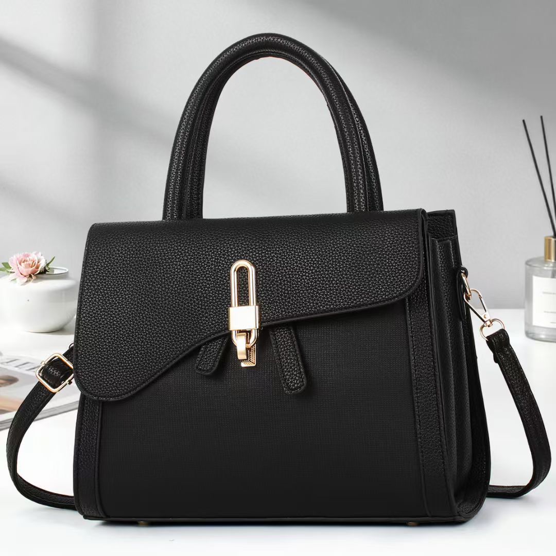 Women's High-grade Lychee Pattern Retro Patchwork Fabric Commuter Women's Handbag