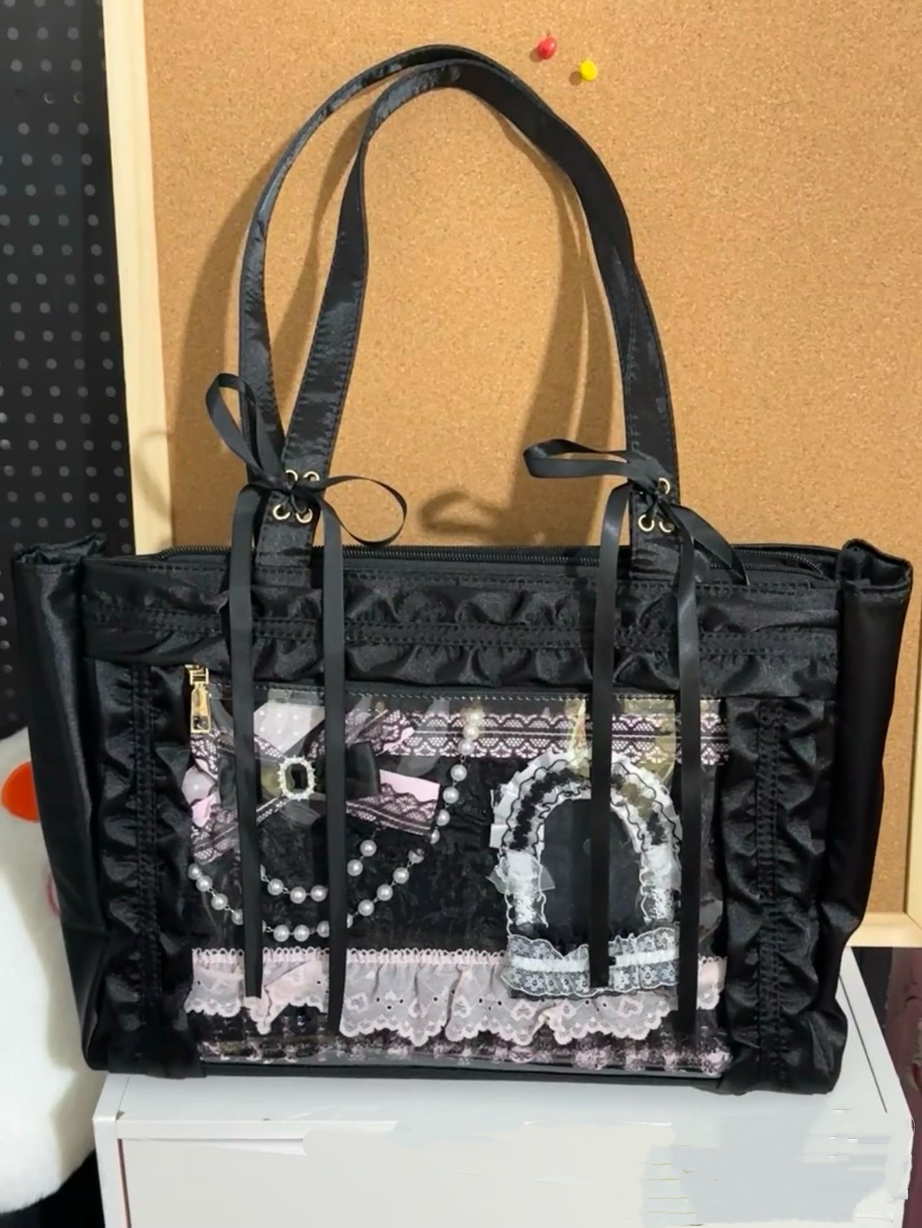 Good-looking Fashion Two-dimensional Cute Lace Bow Transparent Tote Bag
