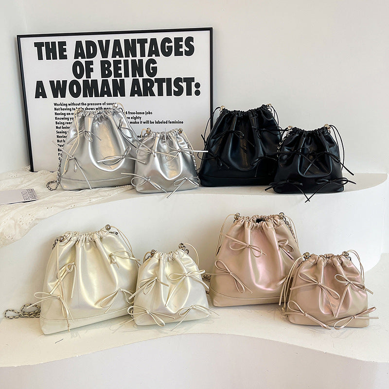Women's Popular Pure Color Chain Texture Korean Women's Shoulder Bag
