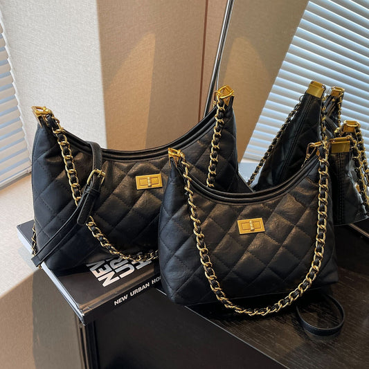 Women's Retro Diamond Style Chain Underarm Tote Bag