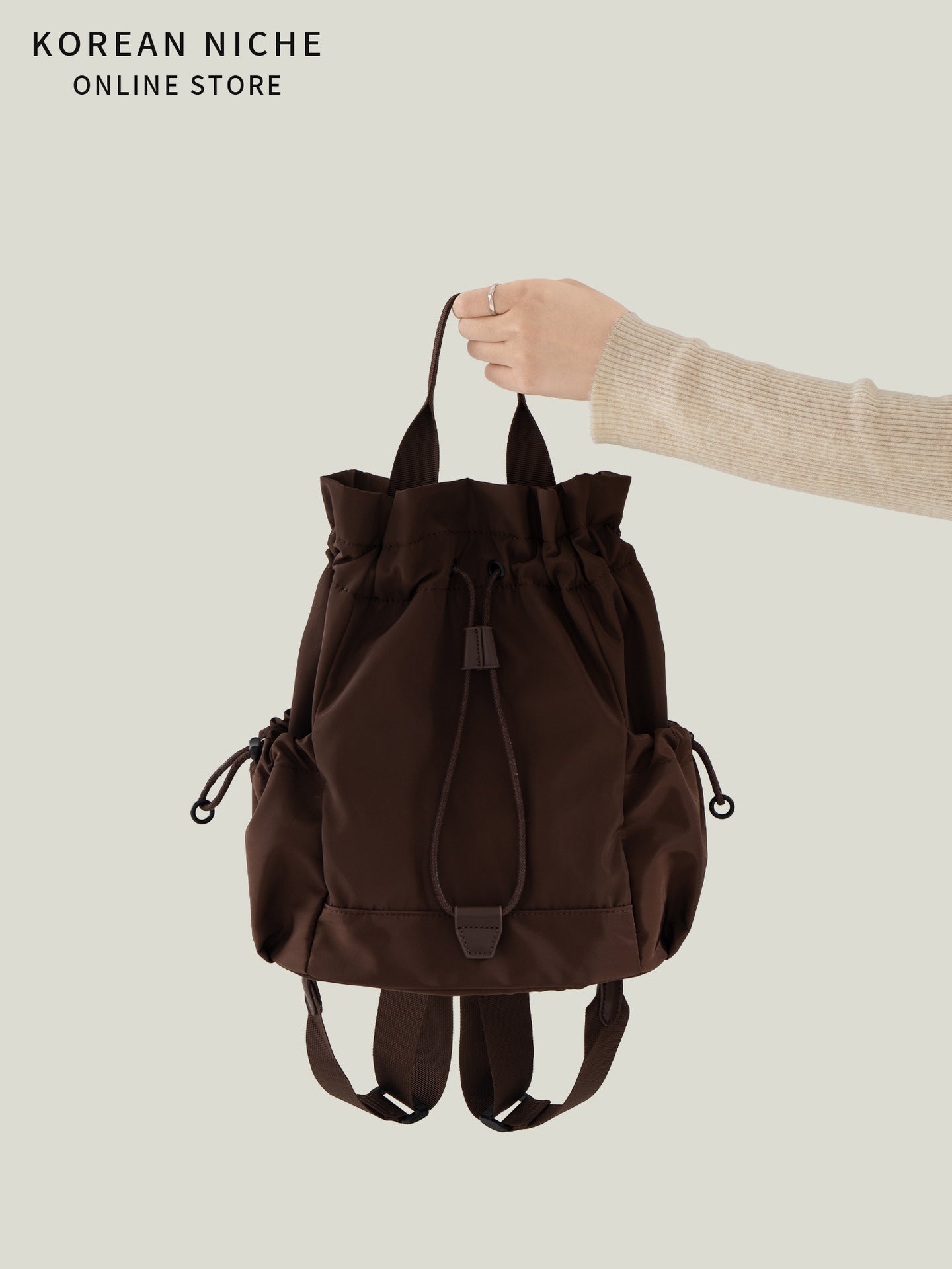 Nylon Drawstring Design Lightweight Female College Class Commute Leisure Backpacks