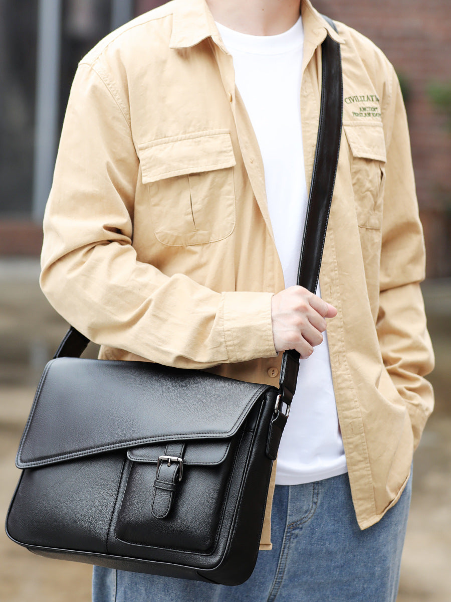 Men's Layer Cowhide High-grade Korean Style Trendy Men's Messenger Bag