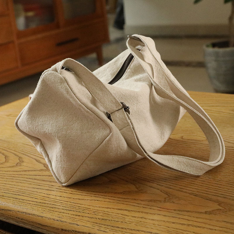 Women's Simple Pillow Large Capacity Solid Color Cotton Linen Niche Travel Bags