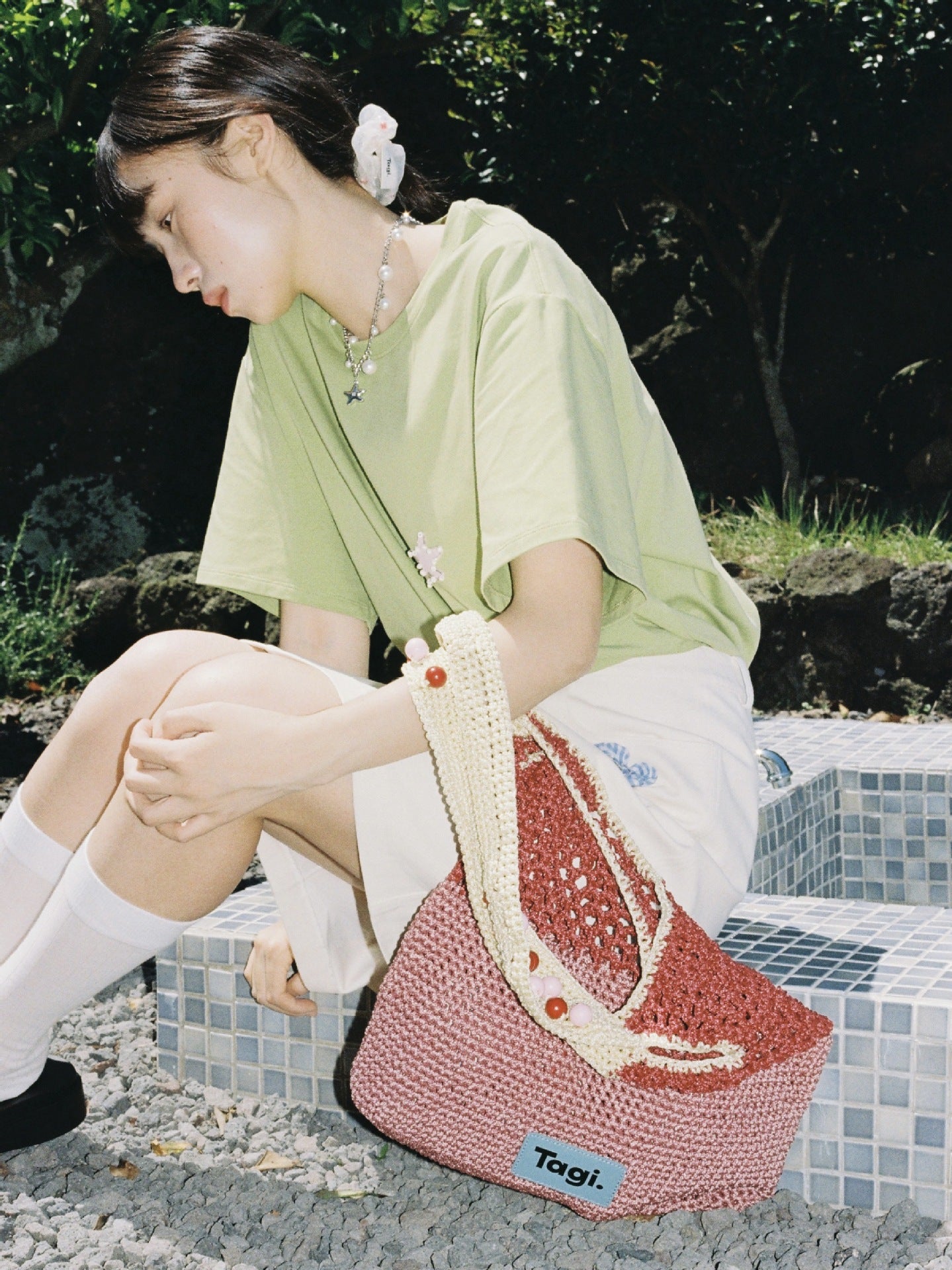 Summer Seaside Beach Wooden Bead Portable Contrast Underarm Bag
