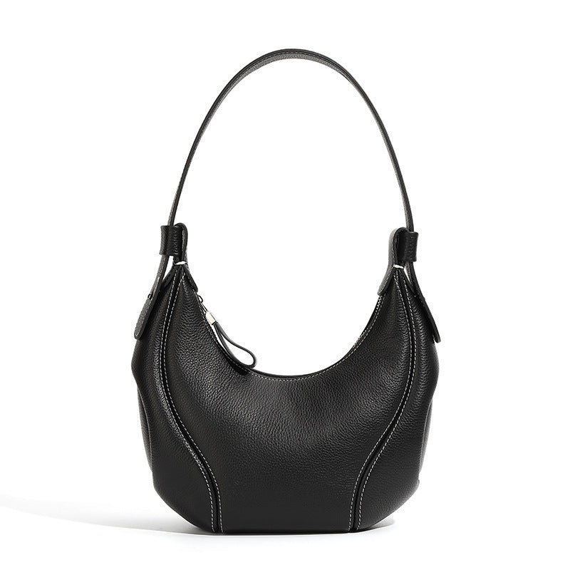Women's Baseball Niche Retro Crescent Genuine Leather Underarm Bag