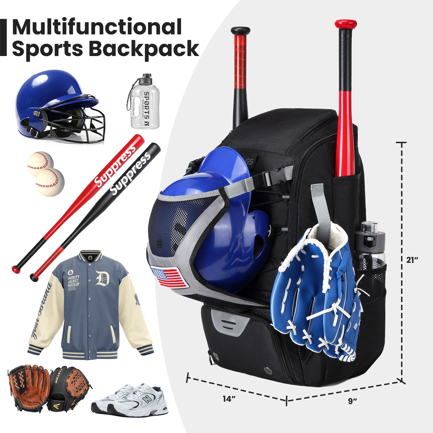 American Baseball Kits Softball Large Capacity Portable Sports Backpack