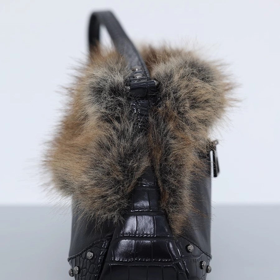 Black Brown Subculture Five-pointed Star Embroidery Stitching Plush Underarm Women's Messenger Bag
