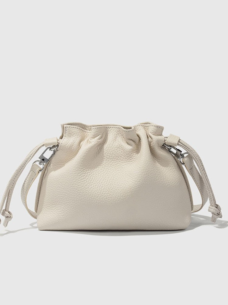 Leather Drawstring First Layer Cowhide Pleated Women's Messenger Bag