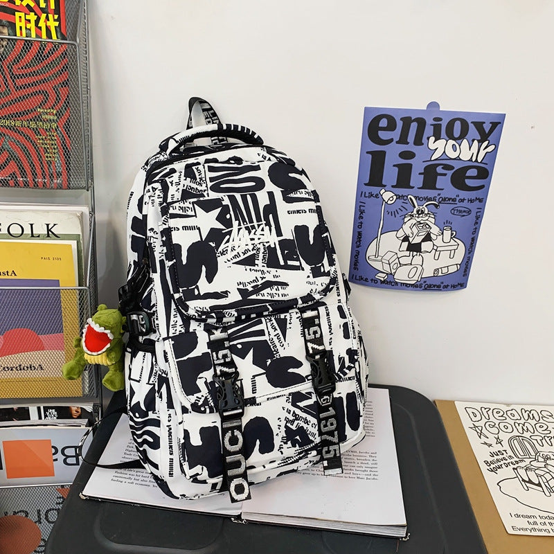 Women's & Men's Letter Large Capacity Junior Campus Trendy Cool Street Leisure Backpack