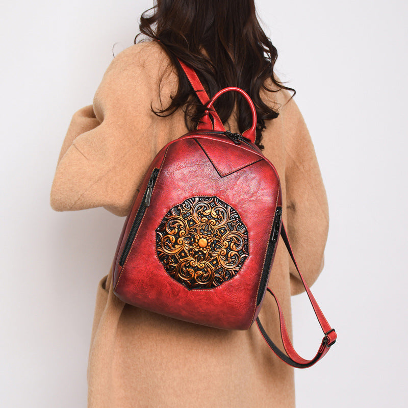 Women's Light Luxury Trendy Commute Simple Lightweight Vintage Printed Large Women's Backpack
