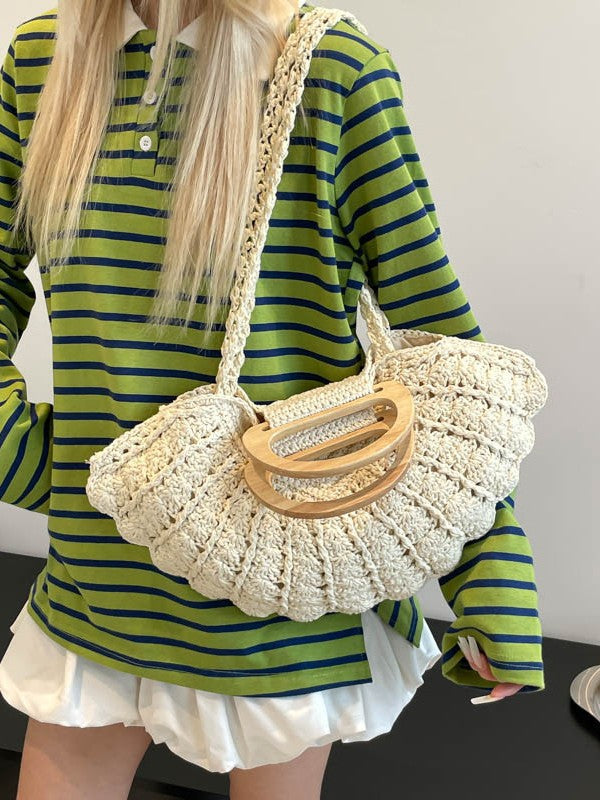Women's Niche Hollow Out Straw Woven Leisure Commute Portable Vegetable Bags