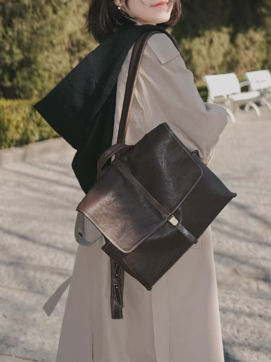Simple Large Capacity Vegetable Tanned Sheepskin Backpacks