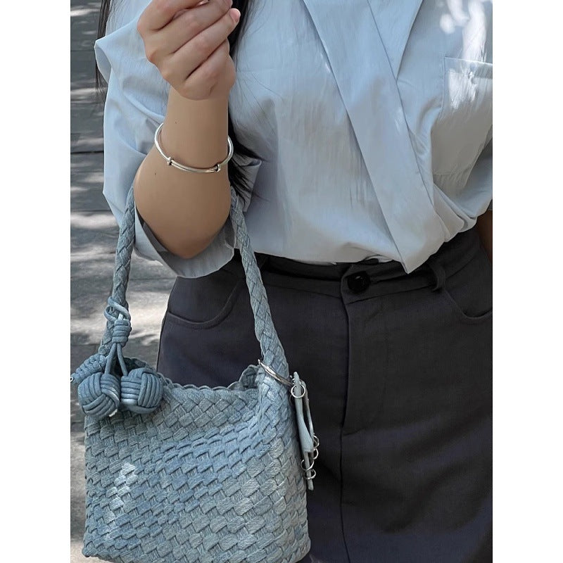 Hand-woven Starry Washed Denim Everyday Joker Women's Shoulder Bag