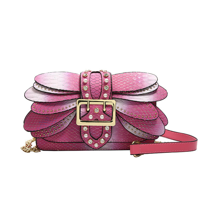 Simple Western Style Butterfly Wings Studded Shaped Chain Women's Shoulder Bag