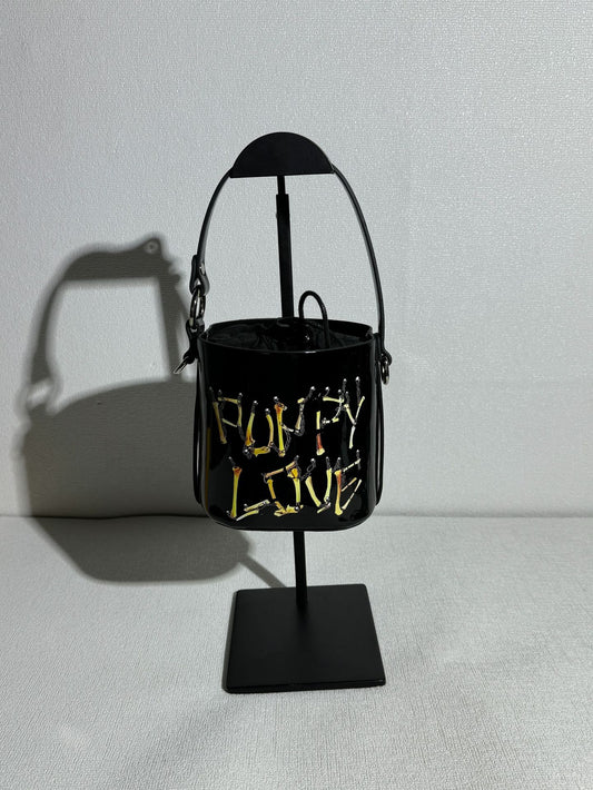 The West Saturn Punk Underarm Crocodile Pattern Black Drawstring Cylinder Bucket Bag