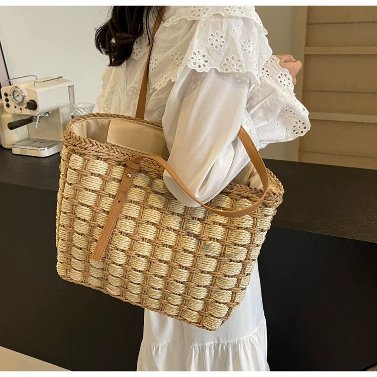 Women's Color French Portable Woven Large Capacity Women's Shoulder Bag