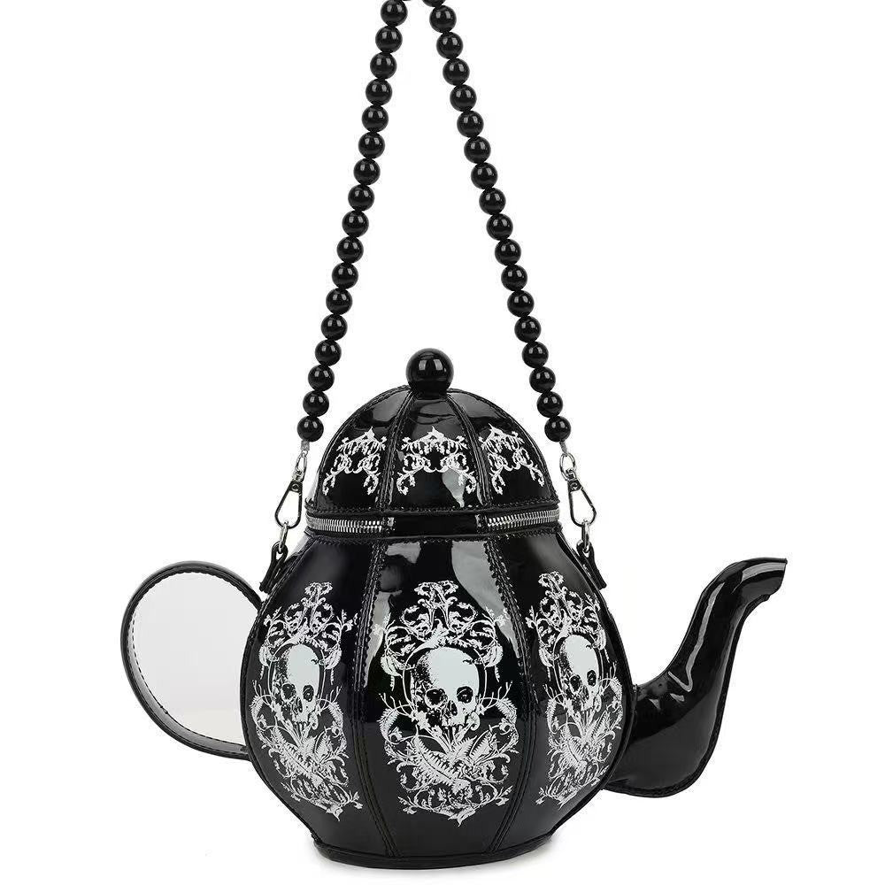 Sweet Retro Lolita Pearl Chain Printed Teapot Creative Bags