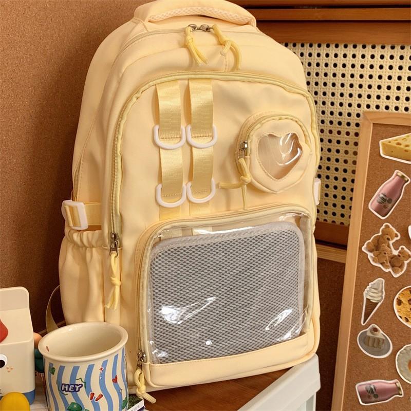 Style College Transparent Solid Color Bar Cartoon Junior Senior Leisure Backpack