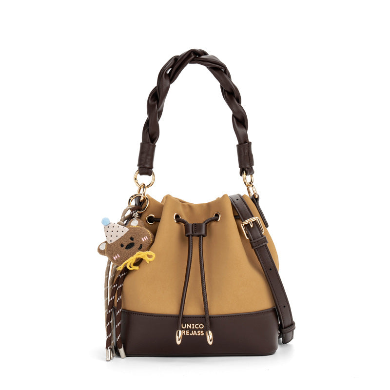 Women's Textured Bright Leather Portable High-grade Light Luxury Bucket Bag