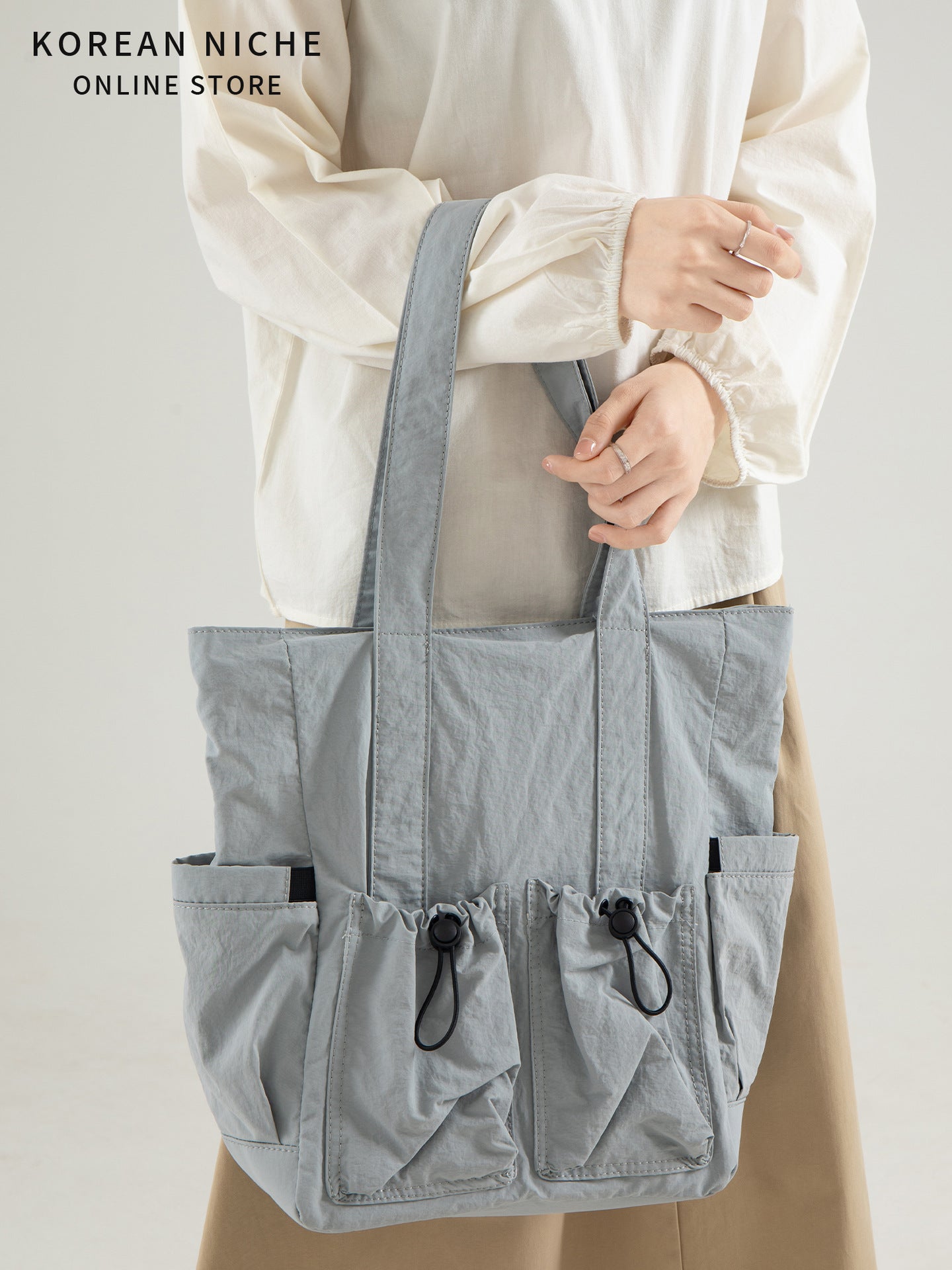 Korean Style Minority Simple Nylon Large Capacity Drawstring Design Shoulder Bags